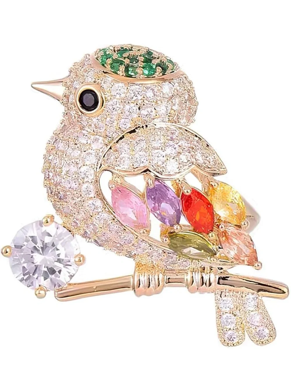 Gold-Tone Multicolor Crystal Bird Brooch